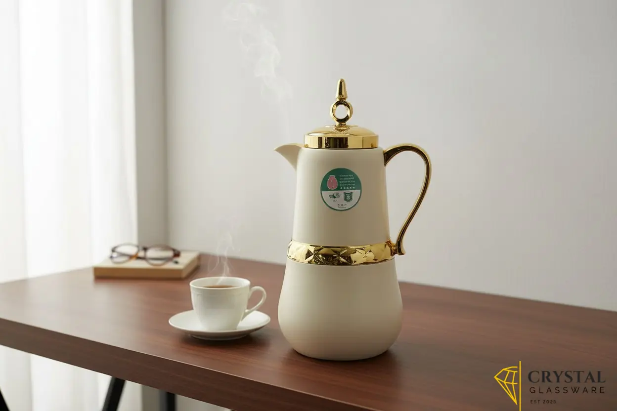 Beige and gold vacuum flask 